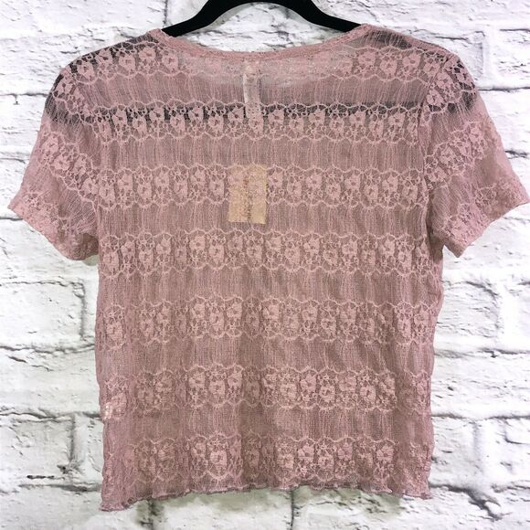 American Rag Cie Womens Sheer Lace Crop Top Juniors Size Small Pale Mauve Pink - Picture 2 of 4